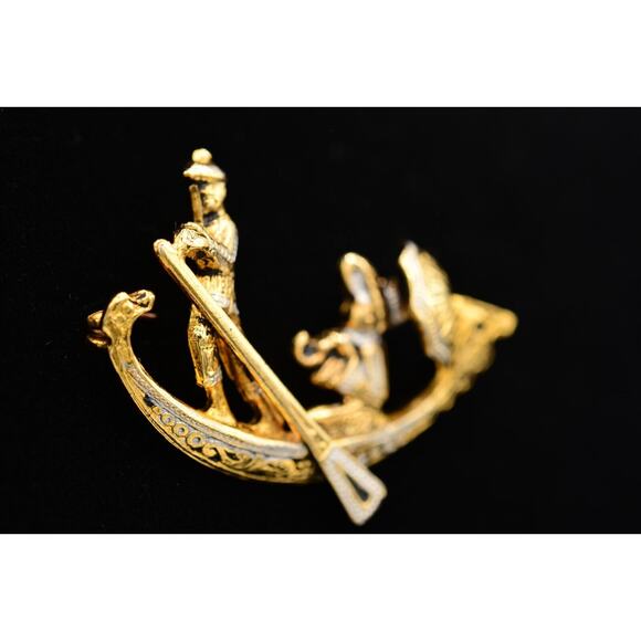 Vintage Oriental Boat Damascene Pin Brooch Tourist Gold Spain Signed 1980s BinJ - Picture 2 of 12